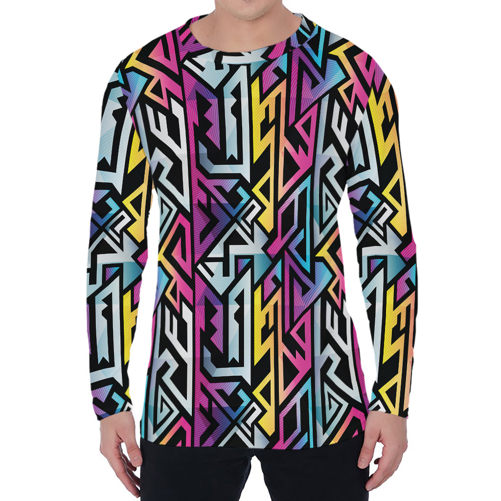Colorful Geometric Tribal Pattern Print Men's Long Sleeve T-Shirt
