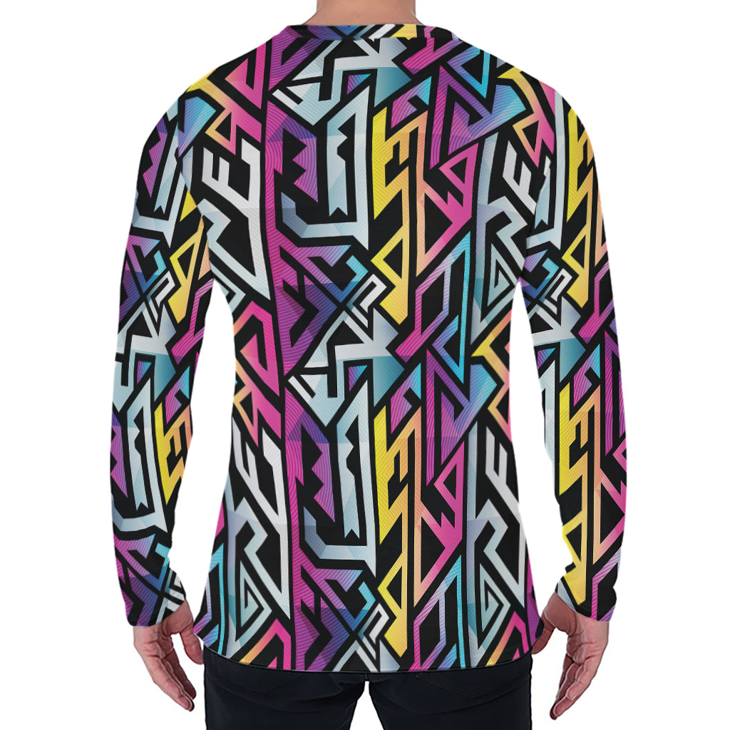 Colorful Geometric Tribal Pattern Print Men's Long Sleeve T-Shirt