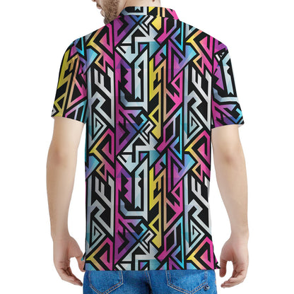 Colorful Geometric Tribal Pattern Print Men's Polo Shirt