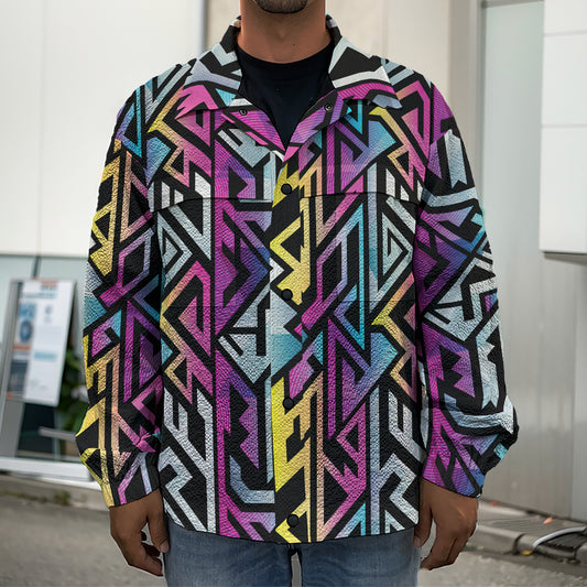 Colorful Geometric Tribal Pattern Print Men's Shirt Jacket