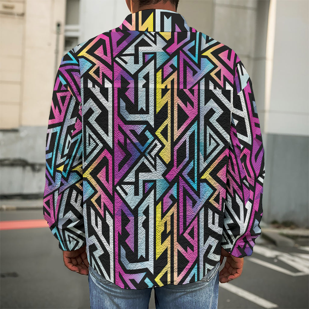 Colorful Geometric Tribal Pattern Print Men's Shirt Jacket