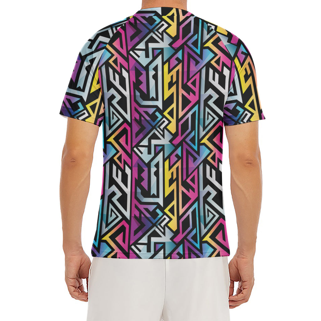 Colorful Geometric Tribal Pattern Print Men's Short Sleeve Rash Guard