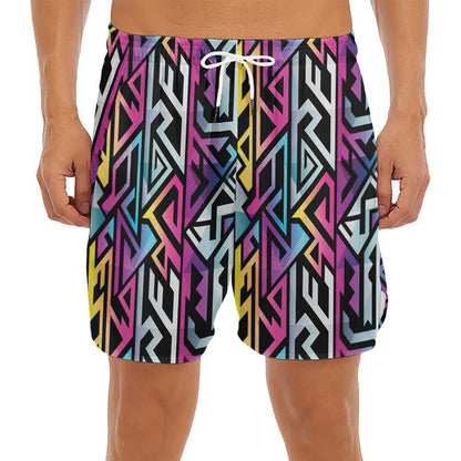 Colorful Geometric Tribal Pattern Print Men's Split Running Shorts