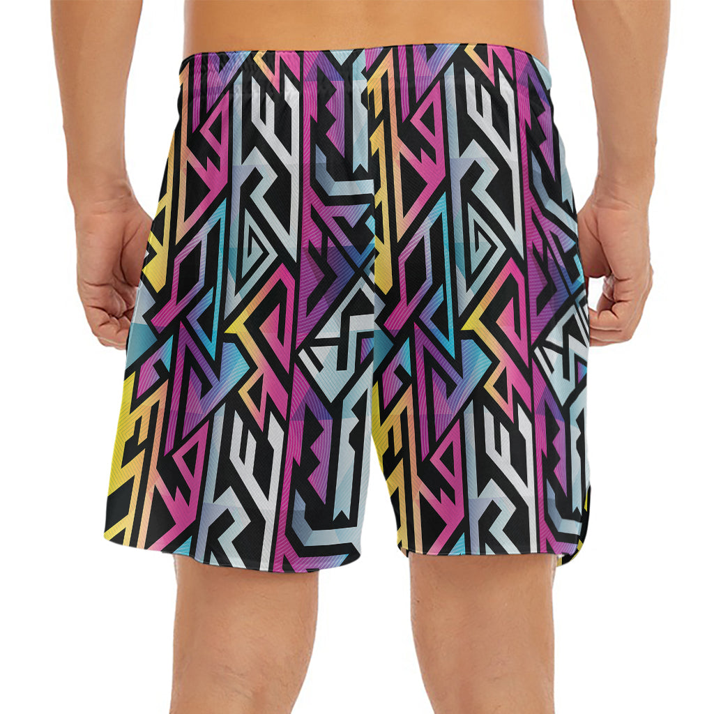 Colorful Geometric Tribal Pattern Print Men's Split Running Shorts