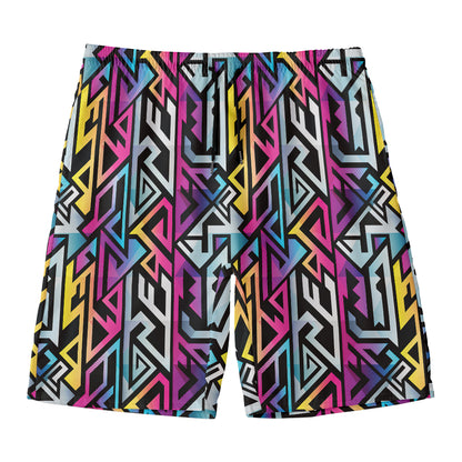 Colorful Geometric Tribal Pattern Print Men's Swim Trunks