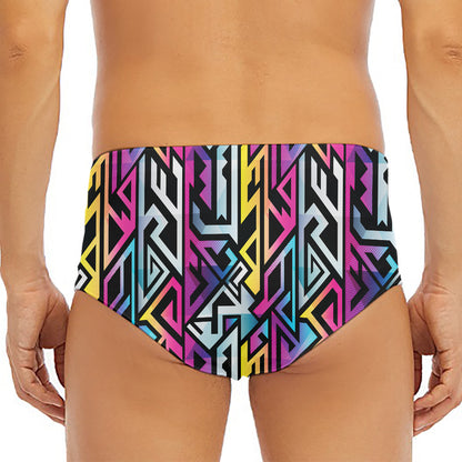 Colorful Geometric Tribal Pattern Print Men's Triangle Swim Briefs