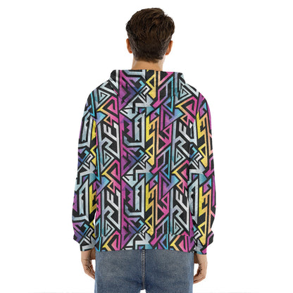 Colorful Geometric Tribal Pattern Print Men's Velvet Pullover Hoodie