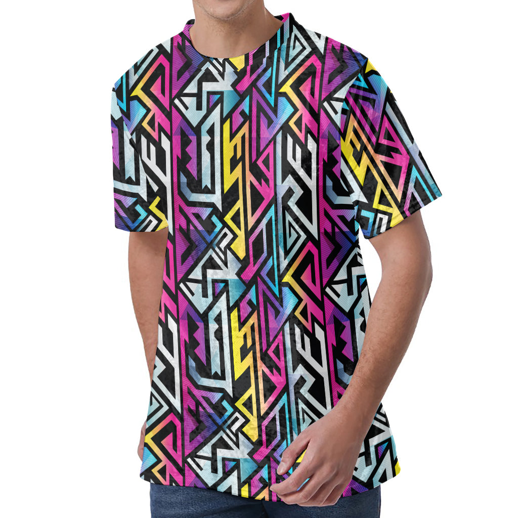 Colorful Geometric Tribal Pattern Print Men's Velvet T-Shirt
