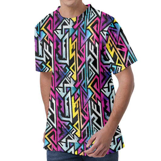 Colorful Geometric Tribal Pattern Print Men's Velvet T-Shirt