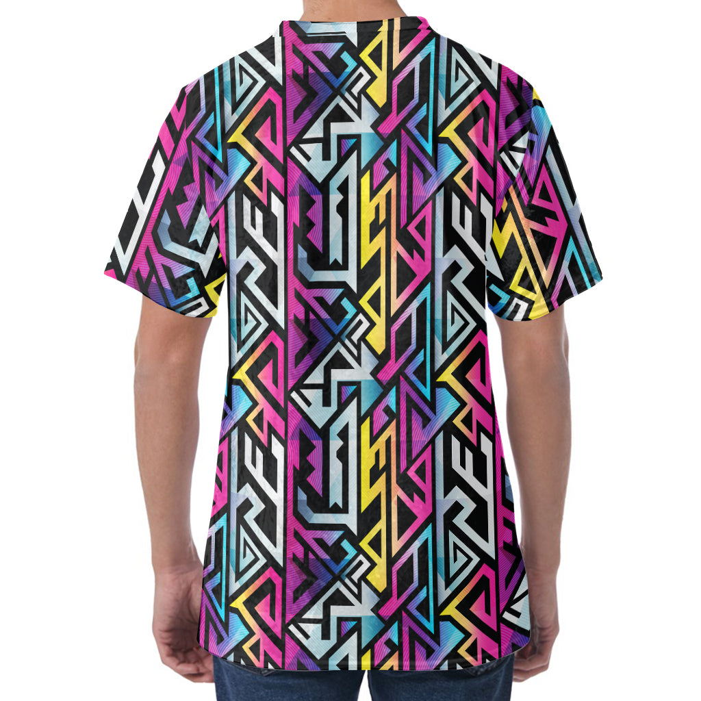 Colorful Geometric Tribal Pattern Print Men's Velvet T-Shirt