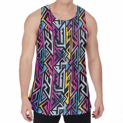 Colorful Geometric Tribal Pattern Print Men's Velvet Tank Top