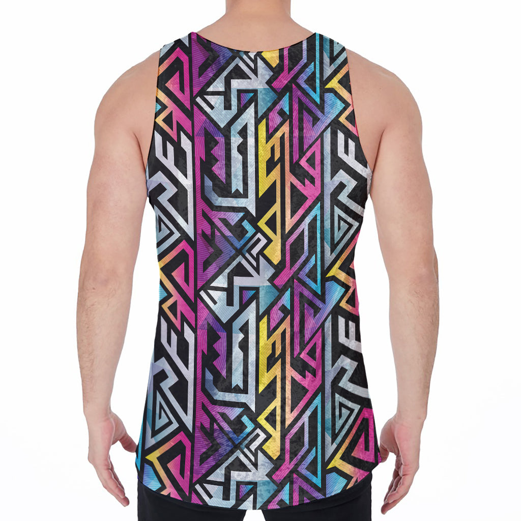 Colorful Geometric Tribal Pattern Print Men's Velvet Tank Top