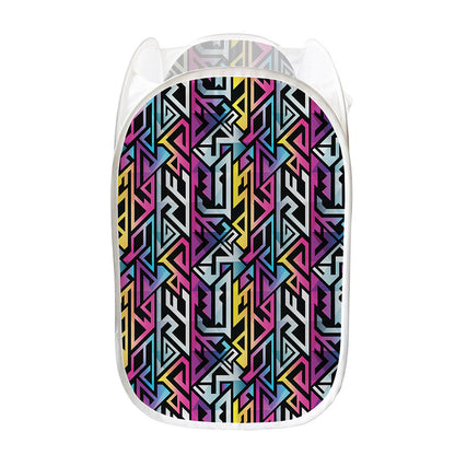 Colorful Geometric Tribal Pattern Print Mesh Laundry Hamper