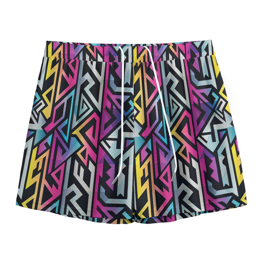 Colorful Geometric Tribal Pattern Print Mesh Shorts