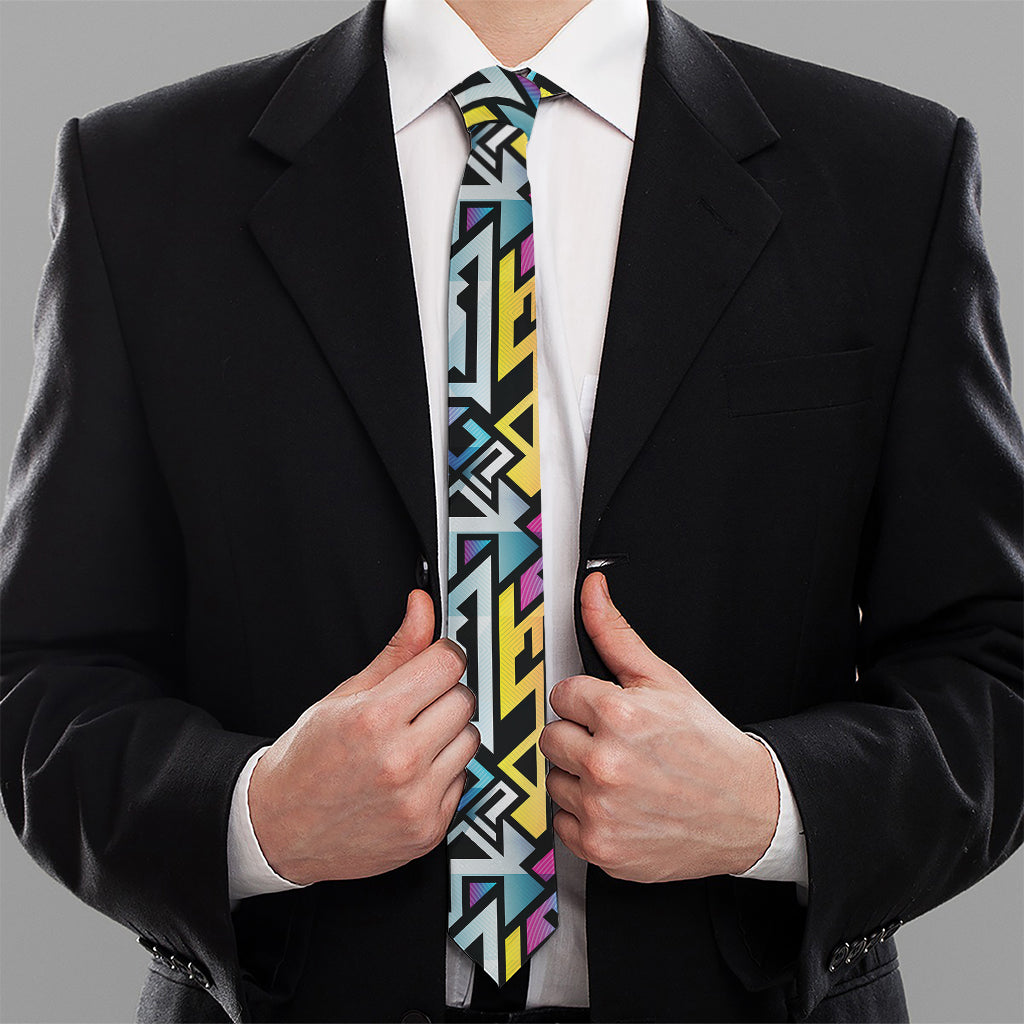 Colorful Geometric Tribal Pattern Print Necktie