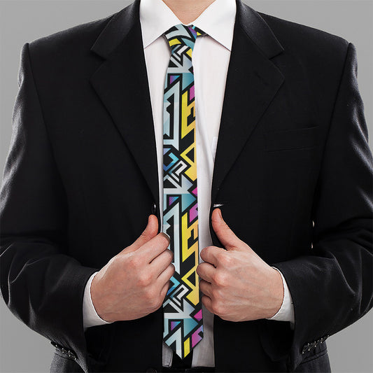 Colorful Geometric Tribal Pattern Print Necktie
