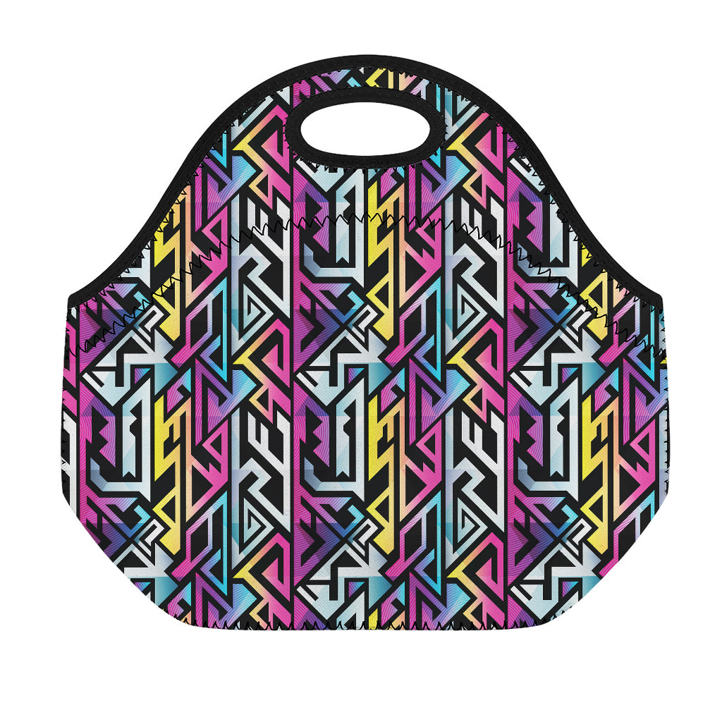 Colorful Geometric Tribal Pattern Print Neoprene Lunch Bag