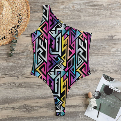 Colorful Geometric Tribal Pattern Print One Shoulder Bodysuit