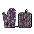 Colorful Geometric Tribal Pattern Print Oven Mitt And Pot Holder Set