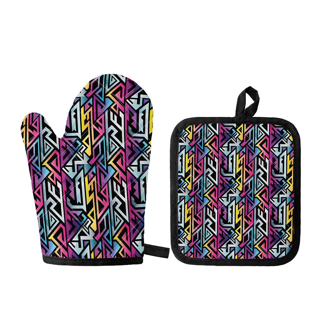Colorful Geometric Tribal Pattern Print Oven Mitt And Pot Holder Set