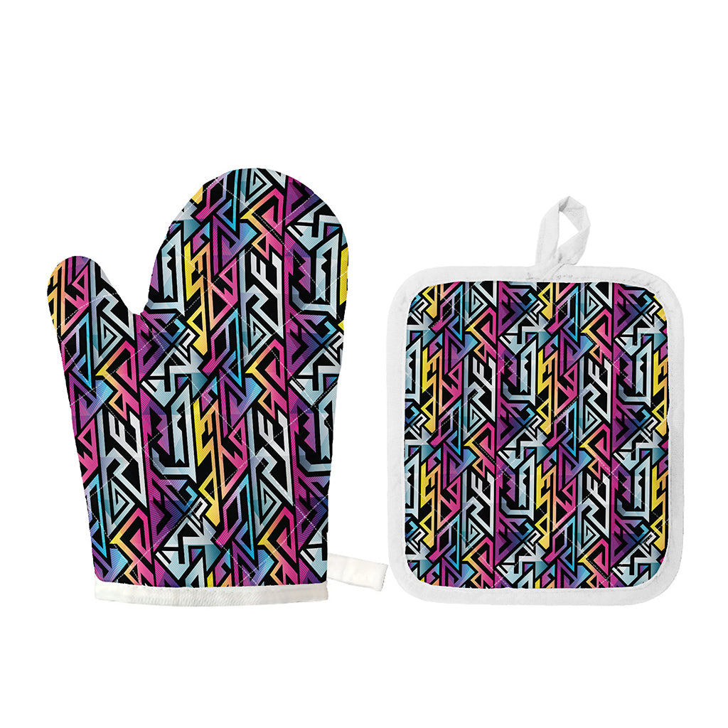 Colorful Geometric Tribal Pattern Print Oven Mitt And Pot Holder Set