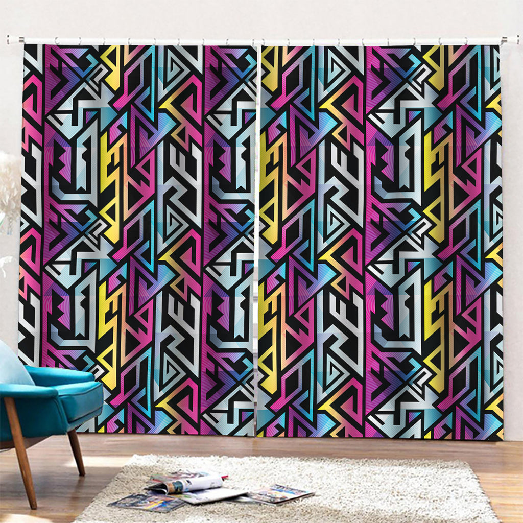 Colorful Geometric Tribal Pattern Print Pencil Pleat Curtains
