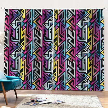 Colorful Geometric Tribal Pattern Print Pencil Pleat Curtains