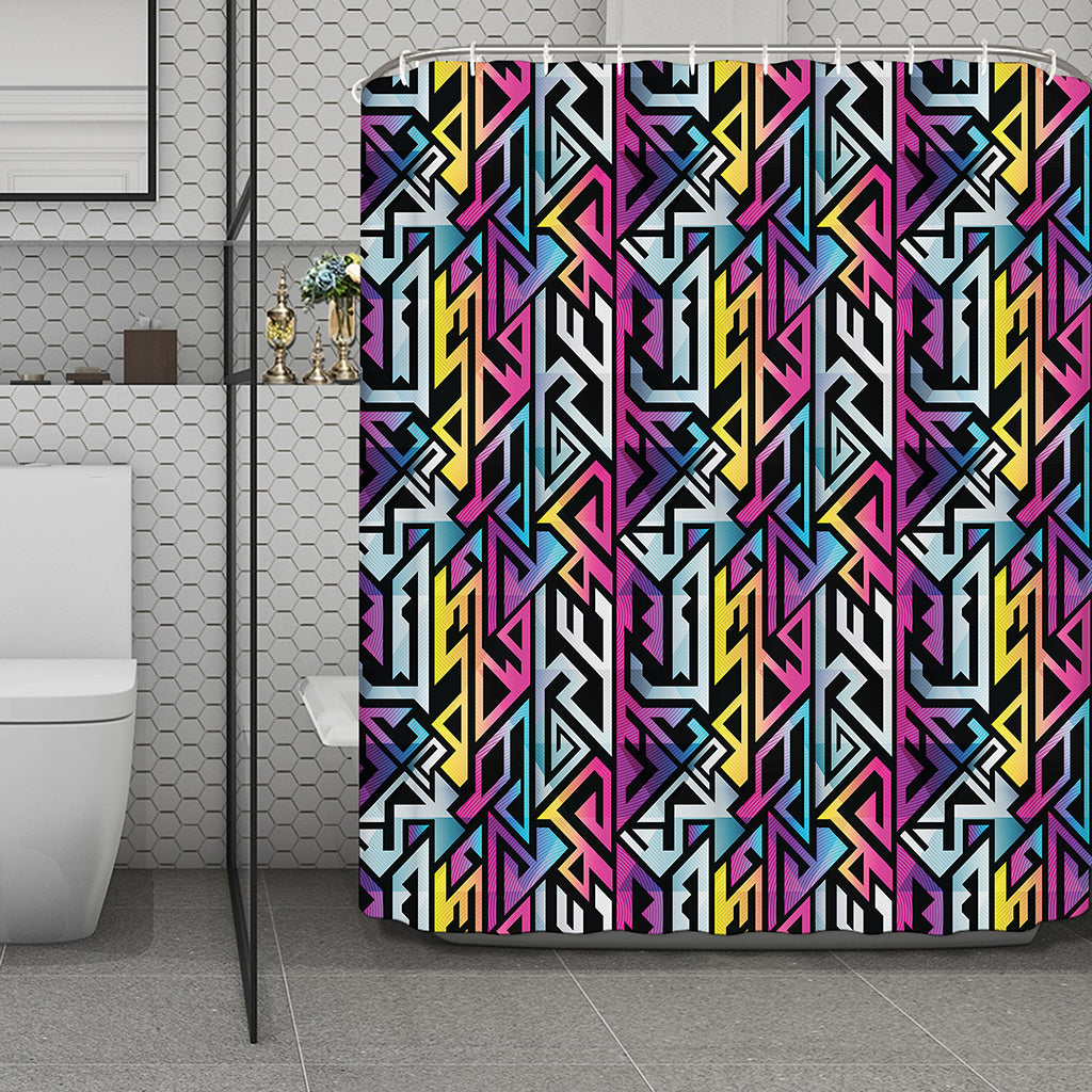 Colorful Geometric Tribal Pattern Print Polyester Shower Curtain