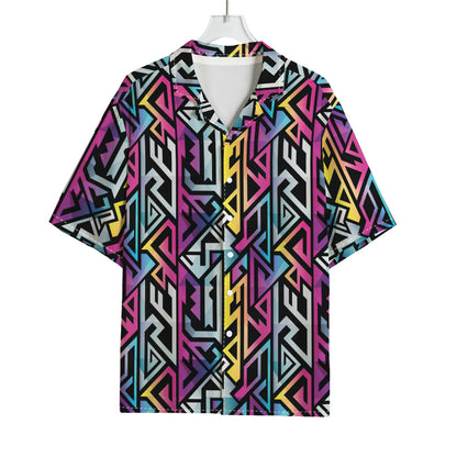 Colorful Geometric Tribal Pattern Print Rayon Hawaiian Shirt