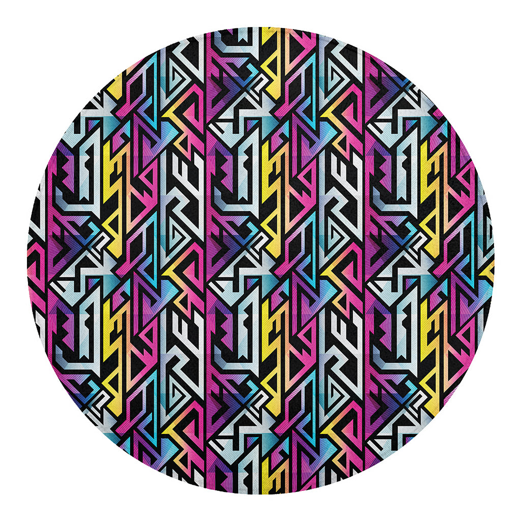 Colorful Geometric Tribal Pattern Print Round Blanket