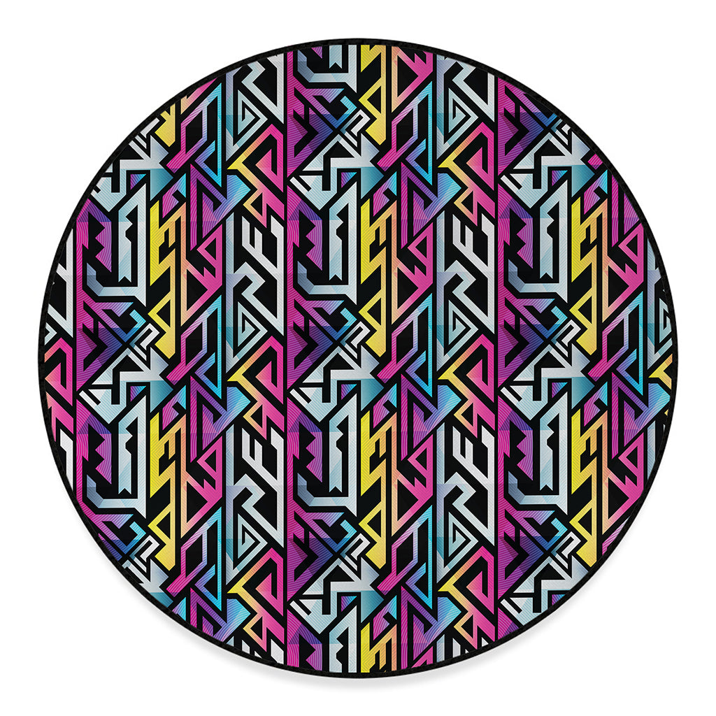 Colorful Geometric Tribal Pattern Print Round Floor Mat