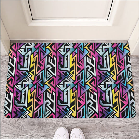 Colorful Geometric Tribal Pattern Print Rubber Doormat