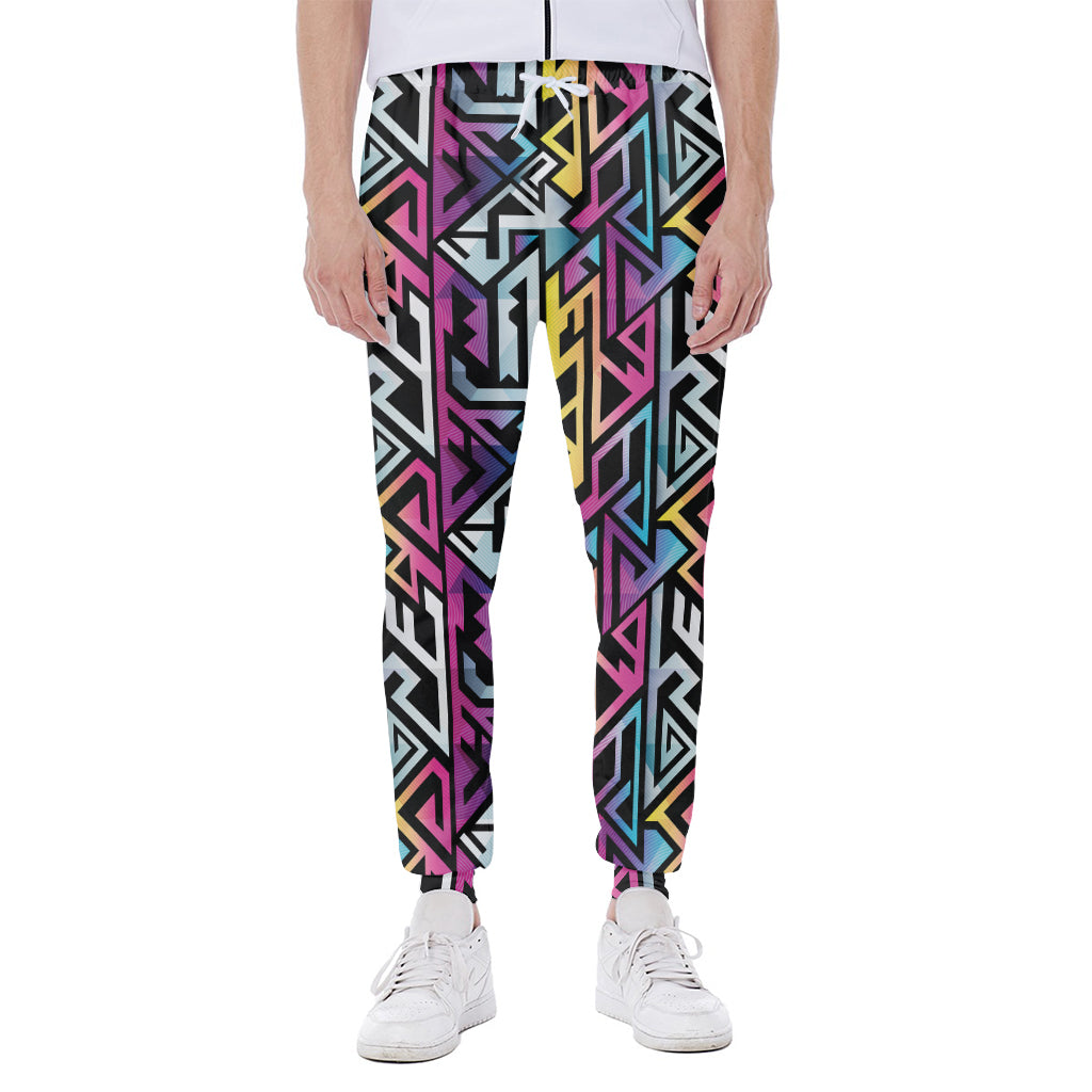 Colorful Geometric Tribal Pattern Print Scuba Joggers