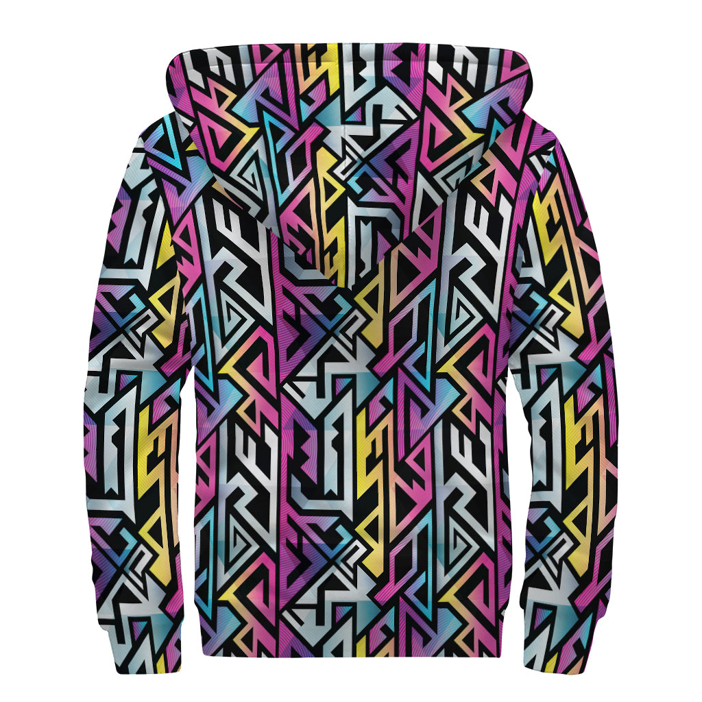 Colorful Geometric Tribal Pattern Print Sherpa Lined Zip Up Hoodie