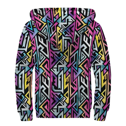 Colorful Geometric Tribal Pattern Print Sherpa Lined Zip Up Hoodie