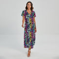 Colorful Geometric Tribal Pattern Print Short Sleeve Maxi Dress