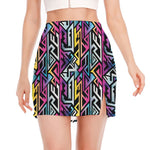 Colorful Geometric Tribal Pattern Print Side Slit Mini Skirt