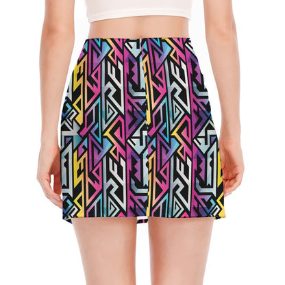 Colorful Geometric Tribal Pattern Print Side Slit Mini Skirt