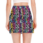 Colorful Geometric Tribal Pattern Print Side Slit Mini Skirt