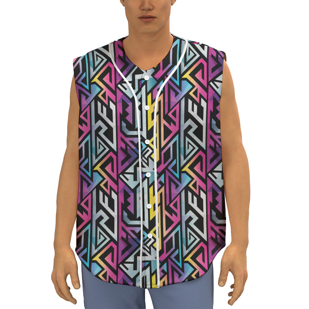 Colorful Geometric Tribal Pattern Print Sleeveless Baseball Jersey