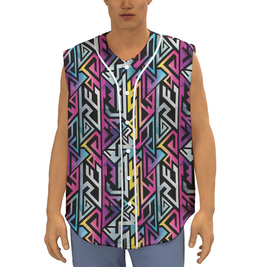 Colorful Geometric Tribal Pattern Print Sleeveless Baseball Jersey