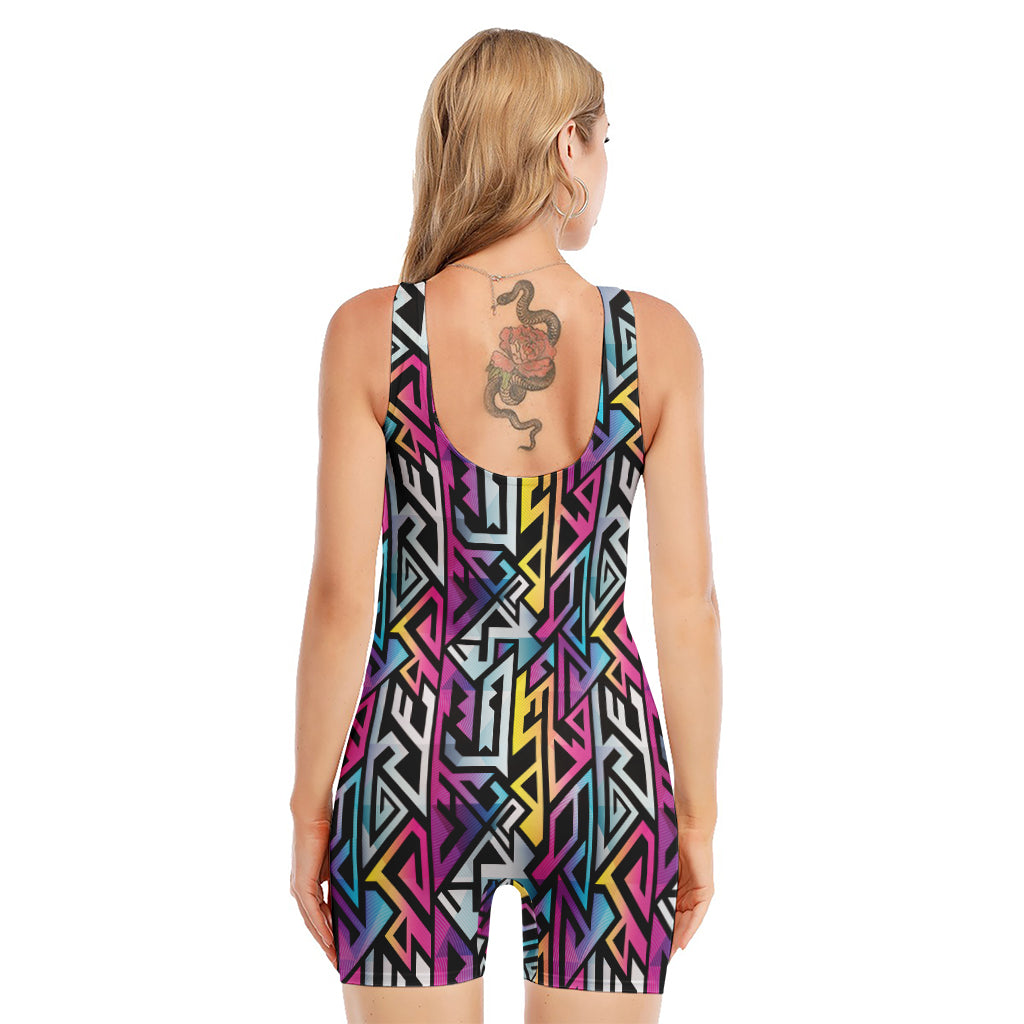 Colorful Geometric Tribal Pattern Print Sleeveless One Piece Swimsuit