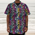 Colorful Geometric Tribal Pattern Print Textured Short Sleeve Shirt