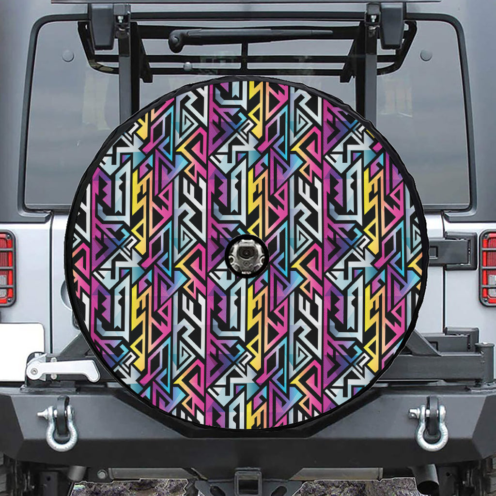 Colorful Geometric Tribal Pattern Print Tire Cover With Camera Hole