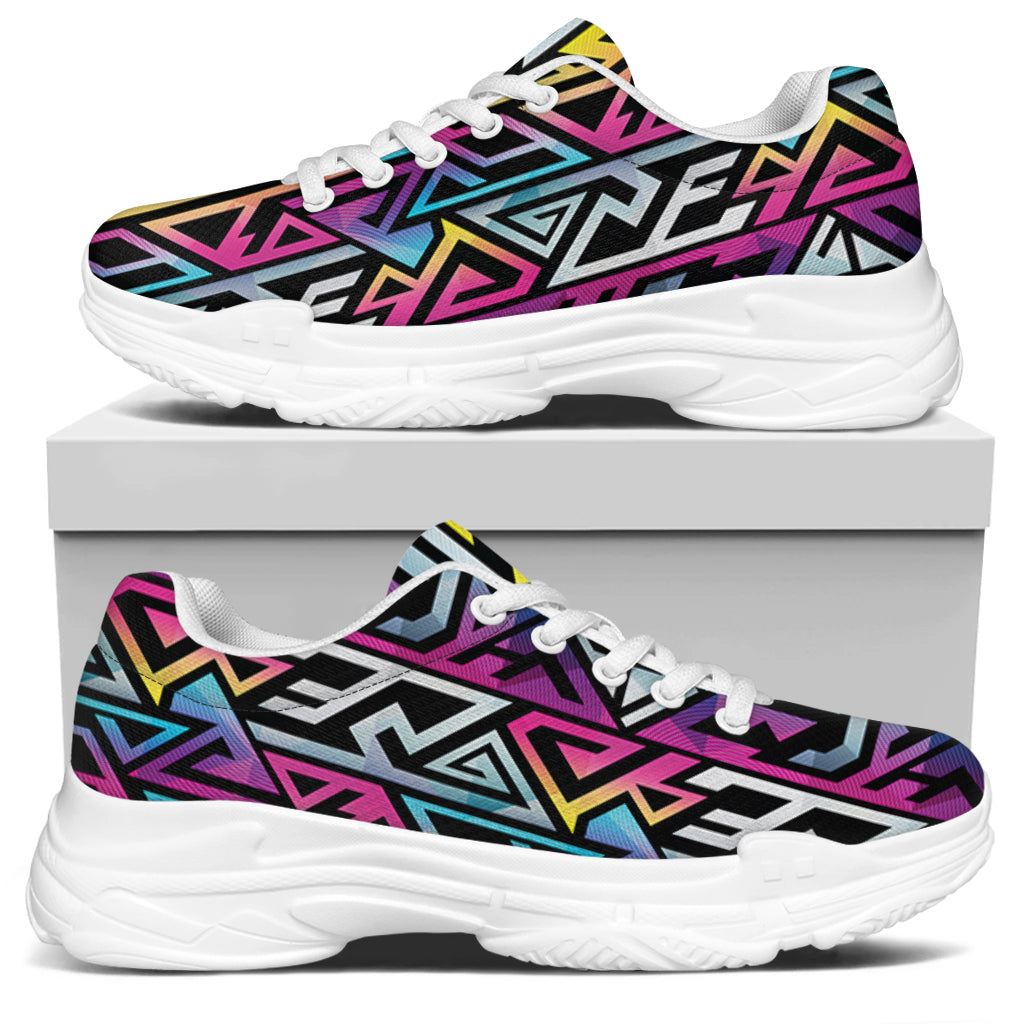 Colorful Geometric Tribal Pattern Print White Chunky Shoes