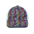 Colorful Geometric Tribal Pattern Print White Mesh Trucker Hat