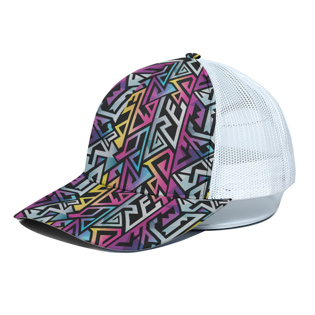Colorful Geometric Tribal Pattern Print White Mesh Trucker Cap