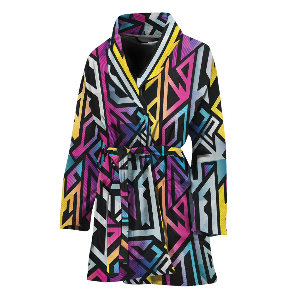Colorful Geometric Tribal Pattern Print Women's Bathrobe