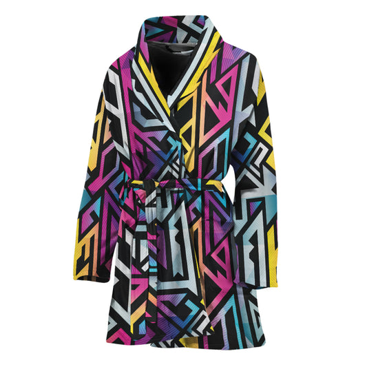 Colorful Geometric Tribal Pattern Print Women's Bathrobe