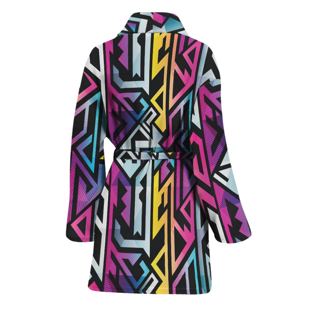 Colorful Geometric Tribal Pattern Print Women's Bathrobe
